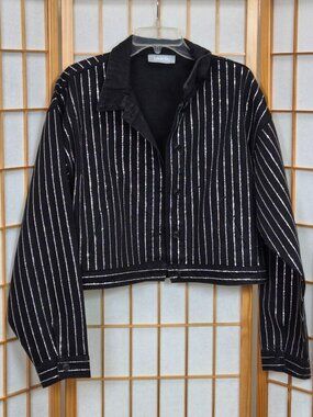 Blue B Collection black denim-like jacket with crystals EUC size Large